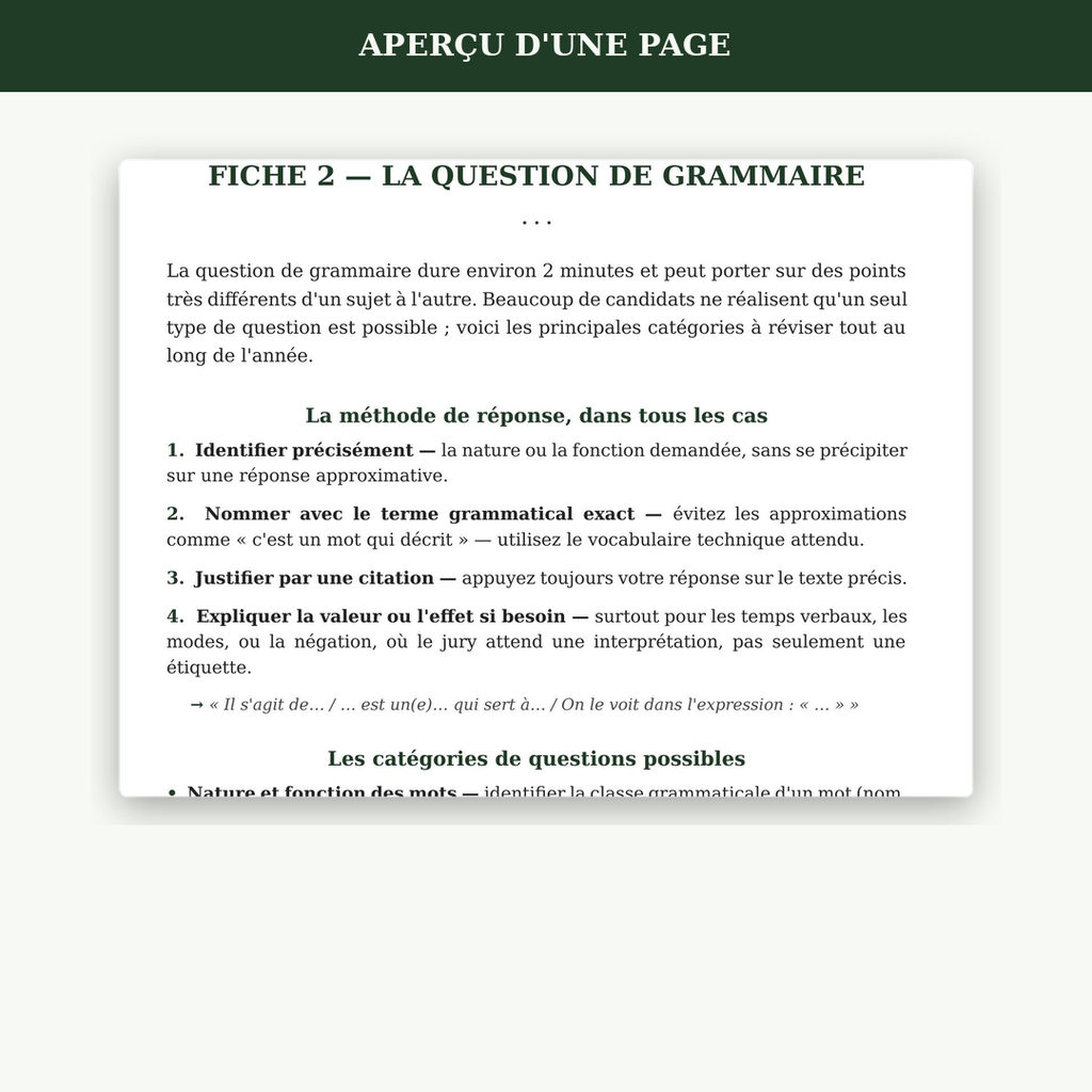 Fiche Oral du bac de français