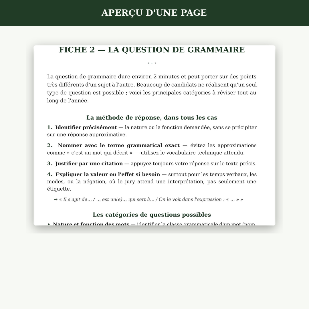 Fiche Oral du bac de français